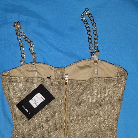 FASHION NOVA GOLD STRETCHY DRESS CHAIN STRAPS XS - Picture 8 of 10